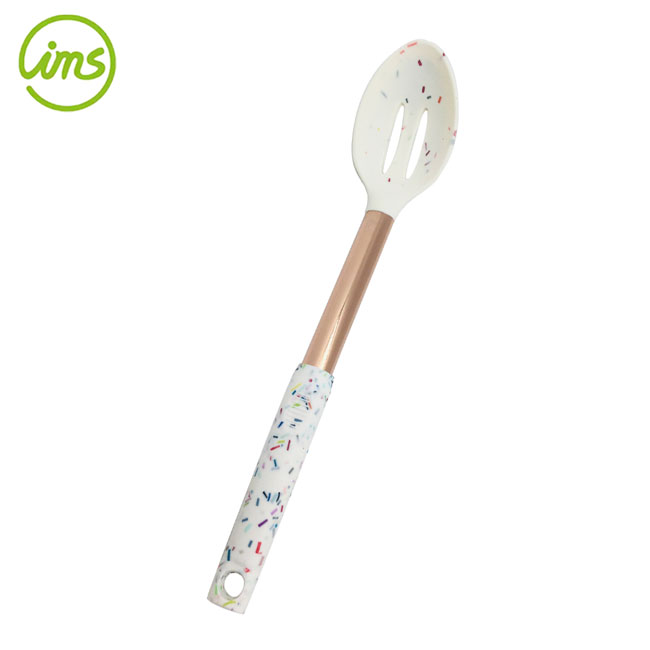 cuillère de service à fentes, silicone/ss430/nylon